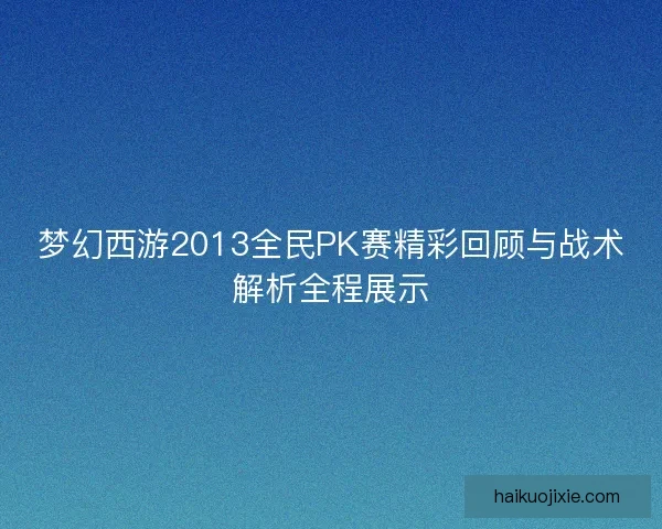 梦幻西游2013全民PK赛精彩回顾与战术解析全程展示